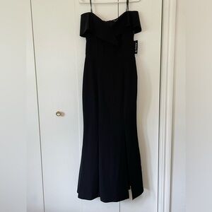 Alexa B Nites mermaid style off the shoulder black dress